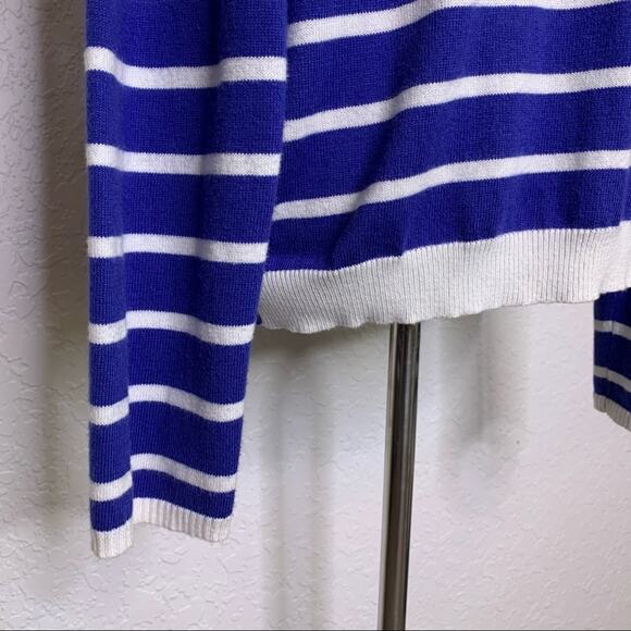 White + Warren blue white striped open front cardigan sweater size Large - Picture 9 of 11